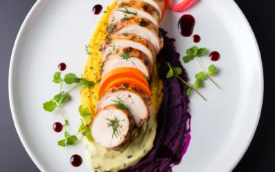 Chicken Roulade with Truffle Mashed Purple Potatoes and Roasted Rainbow Carrots