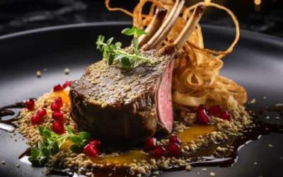 Sous Vide Moroccan Spiced Lamb Rack with Pistachio Crust and Pomegranate Glaze